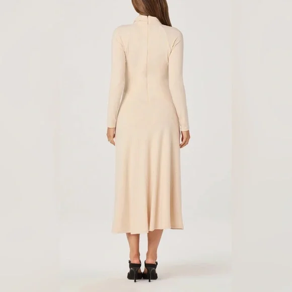 51. Astr the label $99 Long Sleeve Mock Neck Dress in cream - Picture 3 of 4